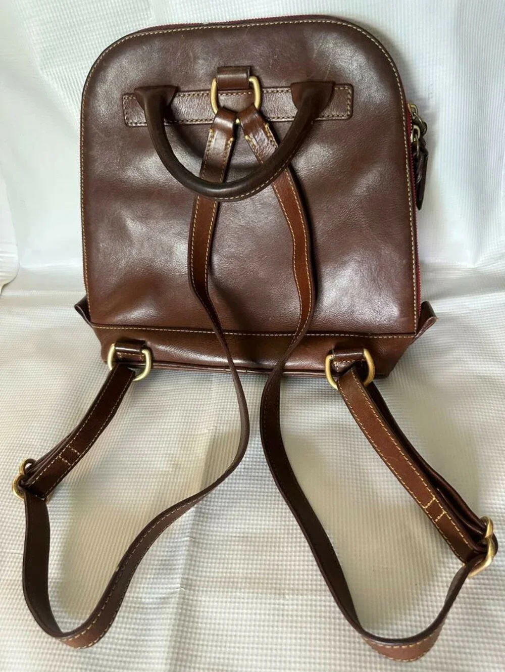 Dooney & Bourke Florentine Zip Pod Backpack Dark Brown Leather Redlined Interior